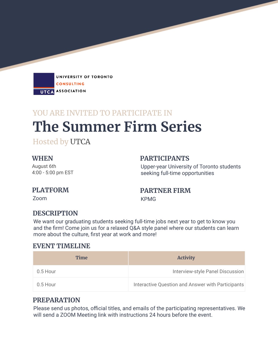 Detailed KPMG Summer Firm Series itinerary